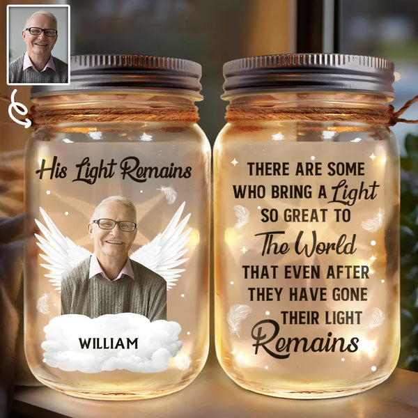 Custom Photo,Memorial,Family,Sad - Custom Photo Memorial Her Light Remains - Personalized Mason Jar Light