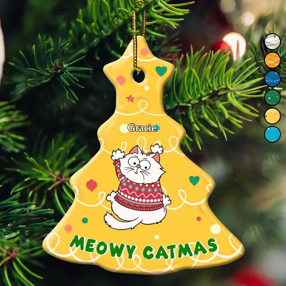 Cat Climbing Christmas Tree - Personalized Tree Ceramic Ornament