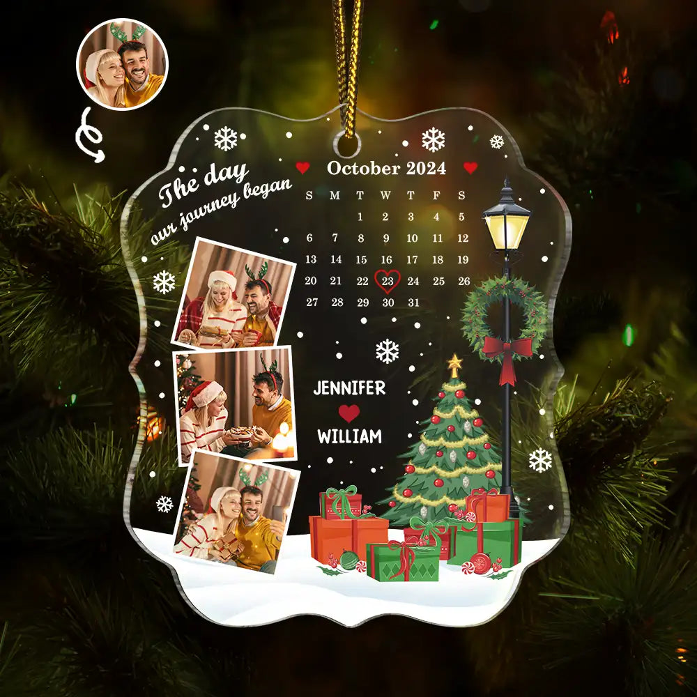 Christmas Custom Photo Calendar The Day Our Journey Began - Personalized Custom Shaped Acrylic Ornament