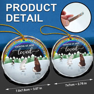 Memorial, Dog Lovers, Pet Lovers, Cat Lovers, Dog Mom, Cat Mom, Pet Mom, Cat Dad, Dog Dad, Pet Dad - Snowy Over The Rainbow Bridge - Personalized Personalized Circle Glass Ornament