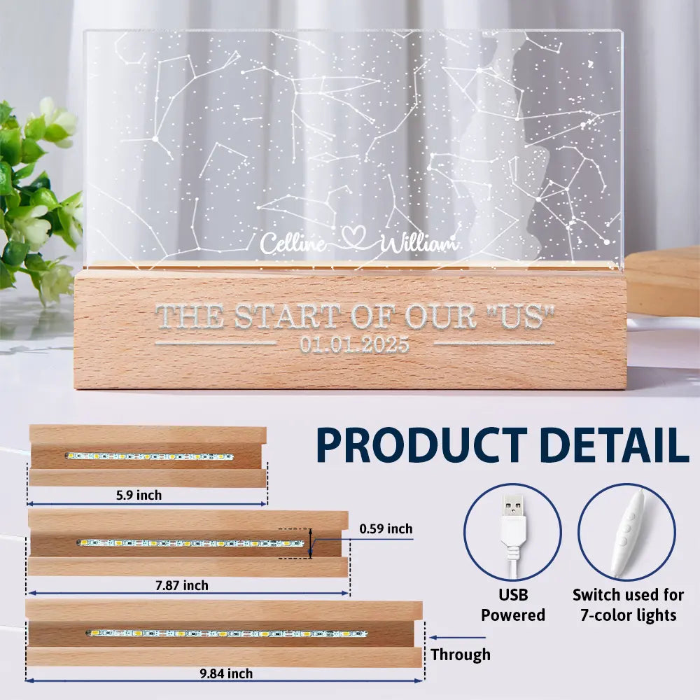 Gift For Couples,Gift For Husband,Gift For Wife,Gift For Boyfriend,Gift For Girlfriend,Star Map,Happy - Star Map The Start Of Our Us Couple - Personalized Rectangle LED Light