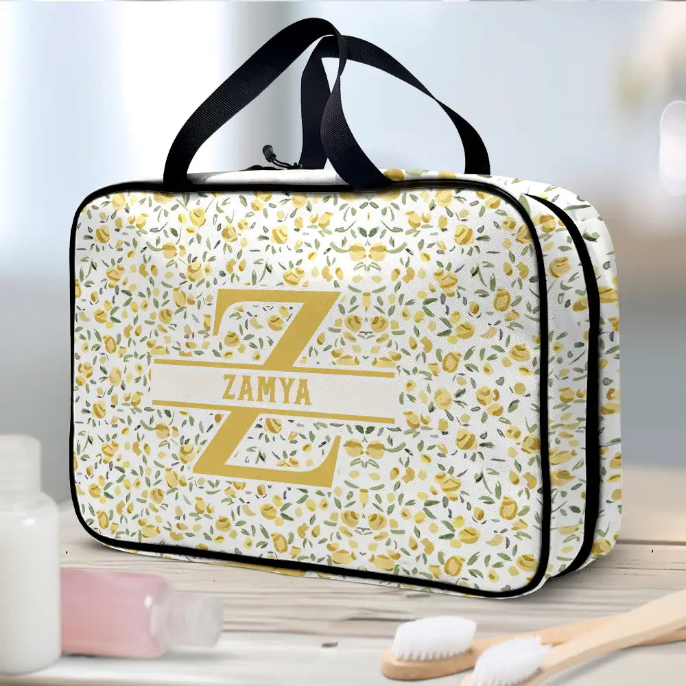 Travel, Gift For Yourself, Gift For Women - Floral Women Travel Bag Monogram - Personalized Toiletry Bag