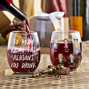 Custom Photo, Gift For Mother, Mom - Children, Happy - Custom Photo Funny Kids Reason To Drink - Personalized Stemless Wine Glass