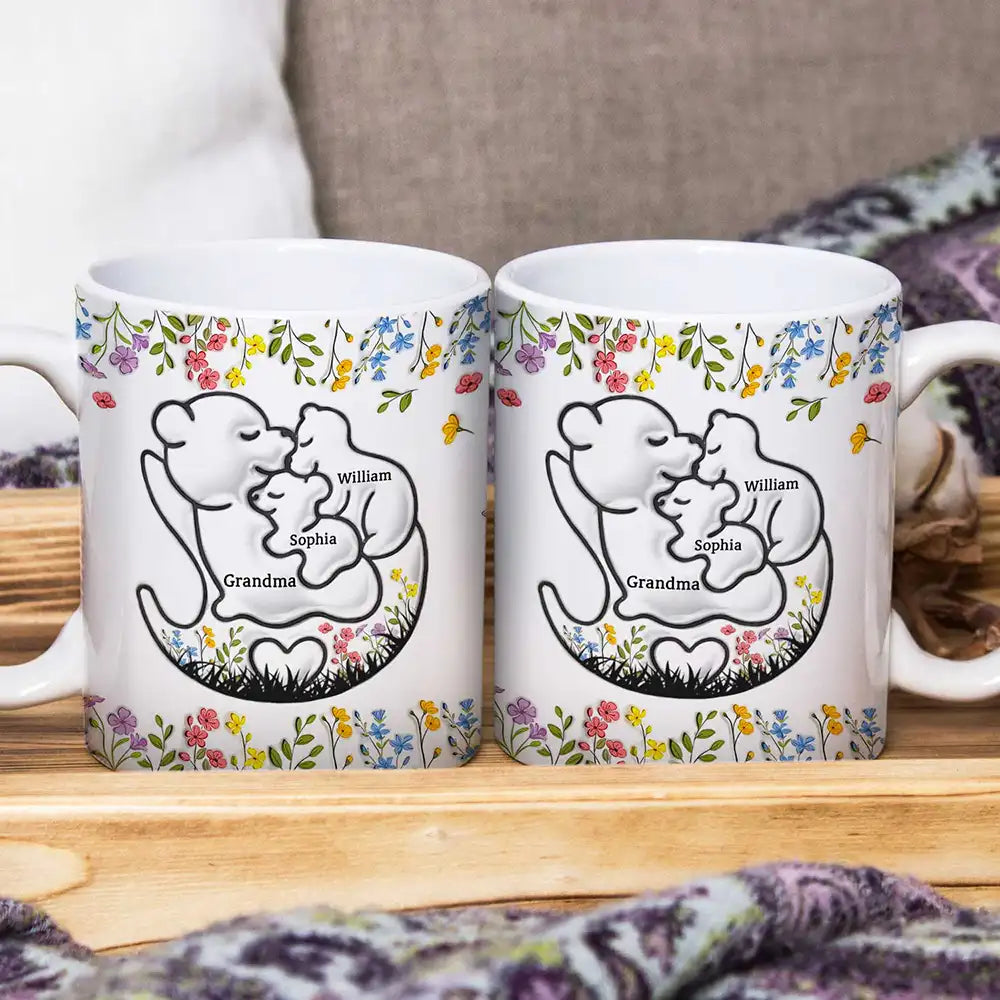 Grandma Bear Floral - 3D Inflated Effect Printed Mug, Personalized White Edge-to-Edge Mug