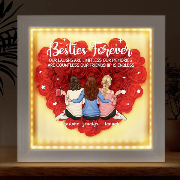Gift For Bestie,Gift For Women  Besties Forever Our Friendship Is Endless - Personalized LED Light Flower Shadow Box