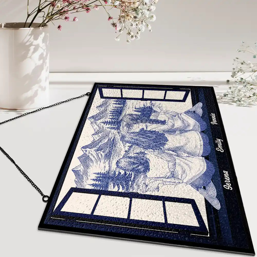 Gift For Bestie,Love - Mountain Cabin Window Toile Art Bestie - Personalized Horizontal Stained Glass Suncatcher