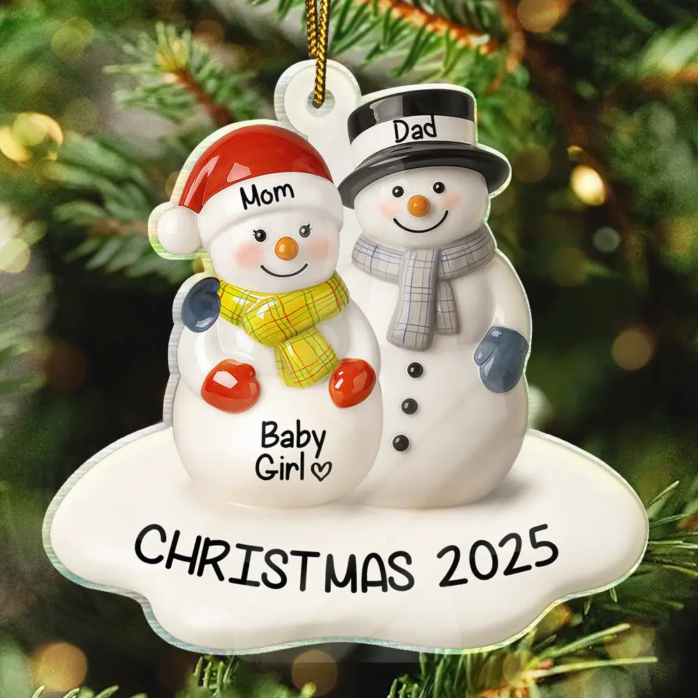 Christmas,New Dad,New baby,New Mom,Happy - Snowman Couple We're Expecting Ceramic Effect - Personalized Custom Shaped Acrylic Ornament
