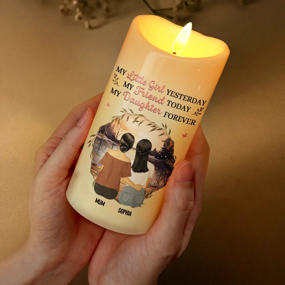 Gift For Mother, Mom - Daughters (Adult), Happy - Mother & Daughter My Friend Today My Daughter Forever - Personalized Flameless LED Candle