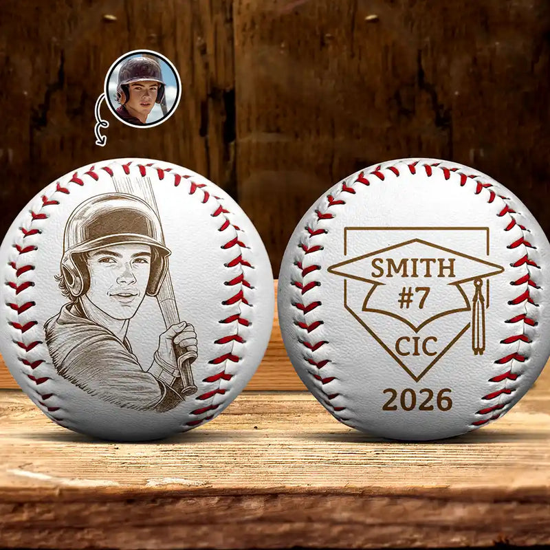 Baseball,Graduation,Happy - Custom Photo Pencil Sketch Graduate Senior School Baseball Lover - Personalized Baseball, Softball