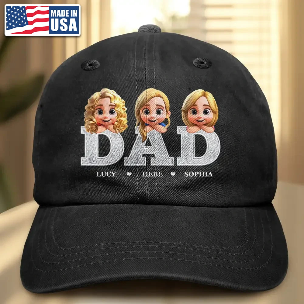 Dad Papa Grandpa Embroidery Effect Title - Personalized Vintage Washed Denim Cap
