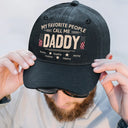 Gift For Father,Gift For Grandpa,Happy,Icon,Proud - My Favorite People Call Me Dad Grandpa Stars & Stripes - Personalized Vintage Washed Denim Cap