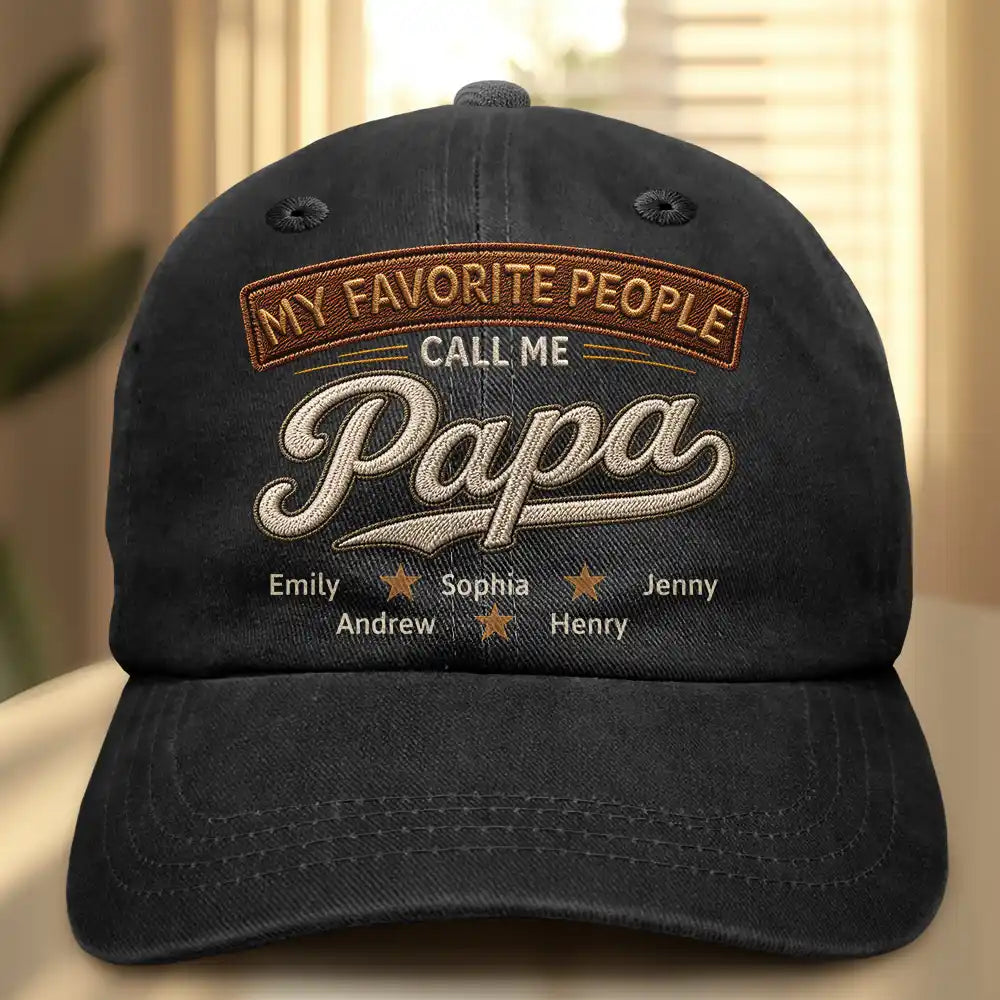 My Favorite People Call Me Dad Grandpa Vintage Faux Embroidery Effect - Personalized Vintage Washed Denim Cap