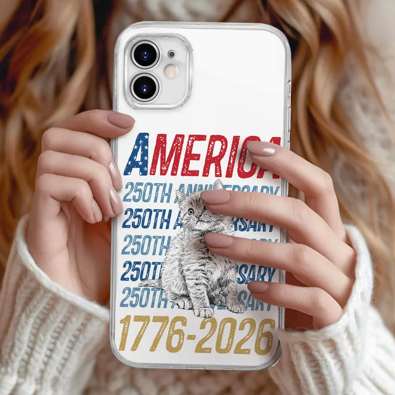 America 250th, Custom Photo, Independence Day, Art Design, Pet Lovers, Proud, Photo - Pencil Sketch - White BG - Custom Photo Pencil Sketch Art Dog Cat America 250th Anniversary - Personalized Clear Phone Case