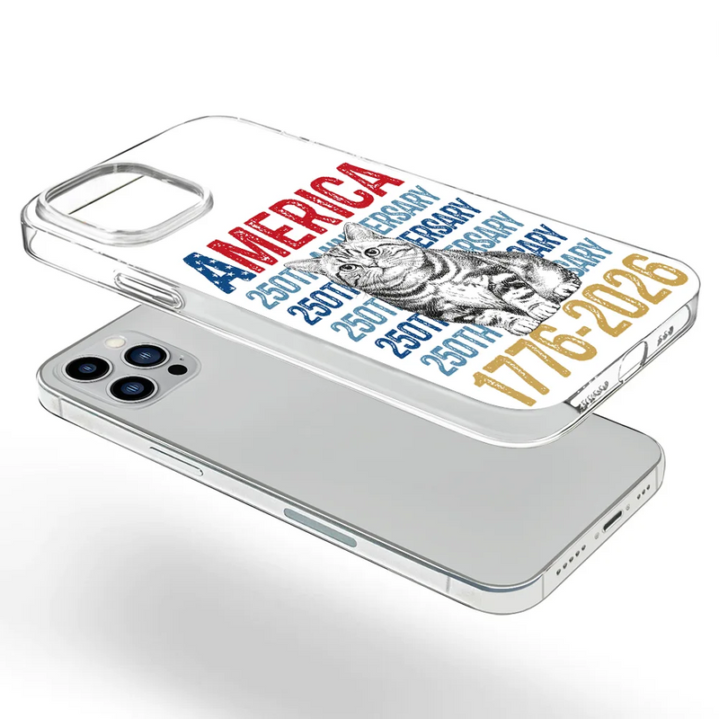 America 250th, Custom Photo, Independence Day, Art Design, Pet Lovers, Proud, Photo - Pencil Sketch - White BG - Custom Photo Pencil Sketch Art Dog Cat America 250th Anniversary - Personalized Clear Phone Case
