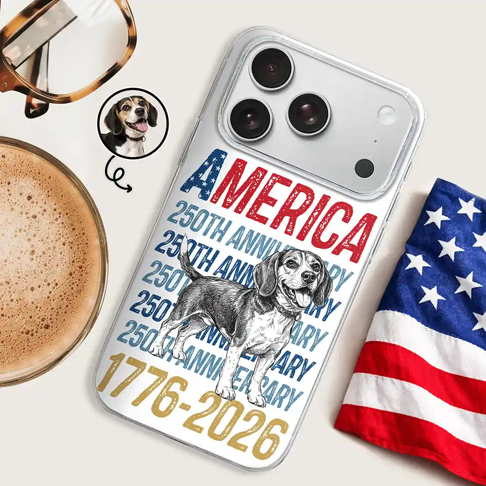 Custom Photo Pencil Sketch Art Dog Cat America 250th Anniversary - Personalized Clear Phone Case