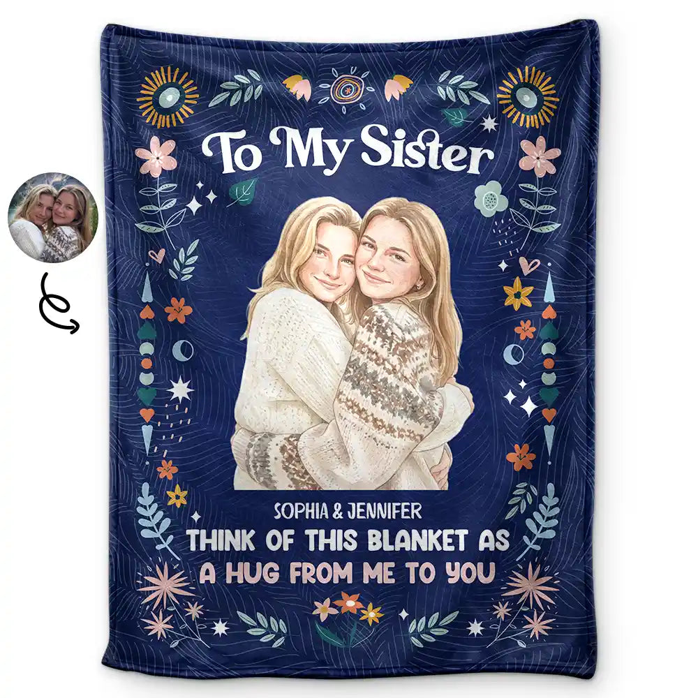 Art Design, Gift For Cousin, Christmas, Gift For Sister, Gift For Sibling, Custom Photo, Cozy, Photo - Watercolor - Remove BG - Custom Photo Realistic Watercolor Art Think Of This Blanket As A Hug - Personalized Fleece Blanket, Sherpa Blanket