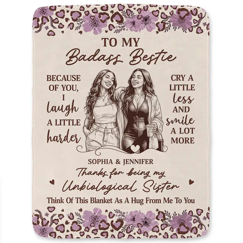 Grateful,Art Design,Gift For Bestie,Christmas,Photo - Ink Drawing - Custom Photo Ink Drawing Thanks For Being My Unbiological Sister - Personalized Fleece Blanket, Sherpa Blanket