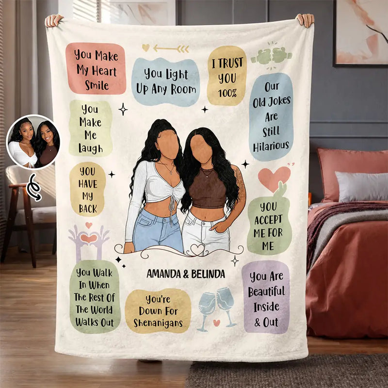 Grateful,Art Design,Gift For Bestie,Christmas,Photo - Faceless Portrait - Custom Photo Faceless Portrait Why You Are My Bestie - Personalized Fleece Blanket, Sherpa Blanket