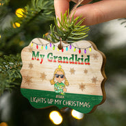 Grandkids Light Up My Christmas - Gift For Grandparents - Personalized Custom Wooden Ornament
