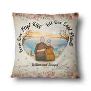 Old Couple From Our First Kiss To Our Last Breath - Personalized Custom Pillow