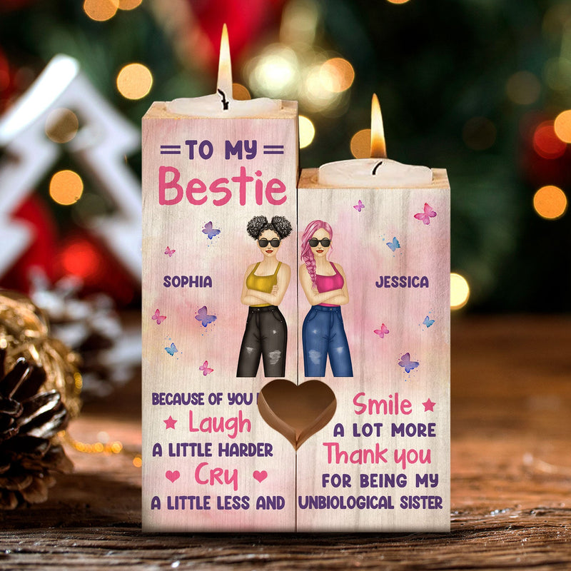Bestie Sibling Because Of You I Laugh Harder - Personalized Custom Candle Holder