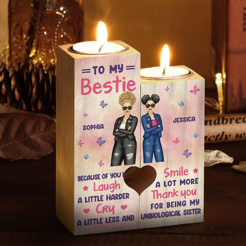 Bestie Sibling Because Of You I Laugh Harder - Personalized Custom Candle Holder