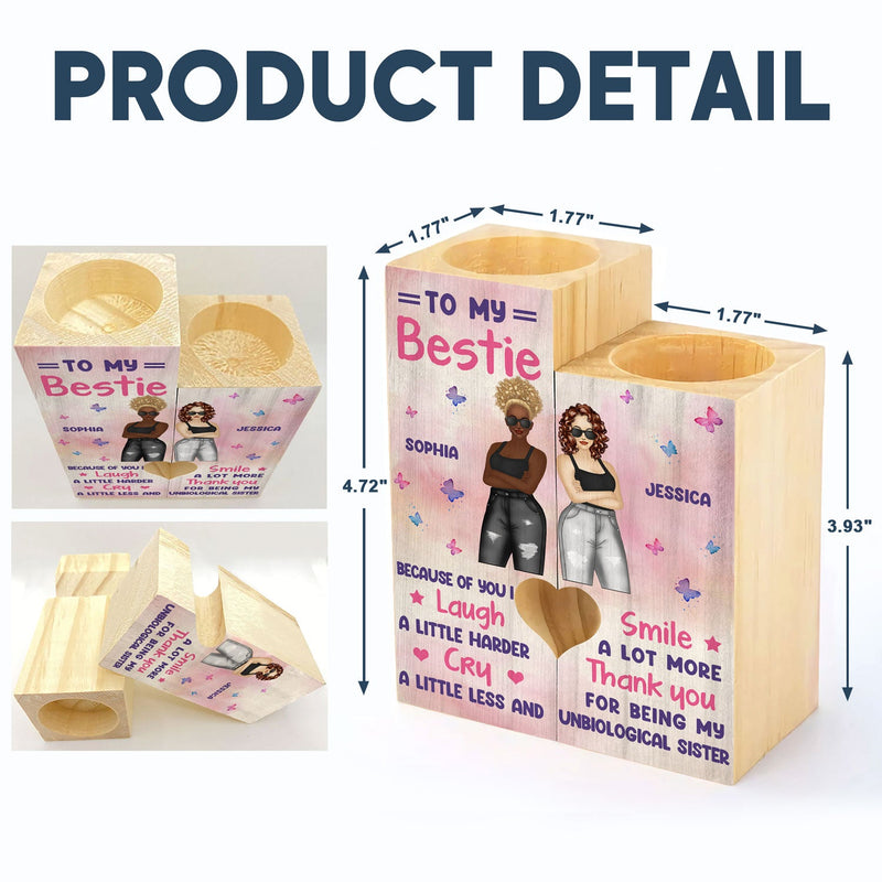 Bestie Sibling Because Of You I Laugh Harder - Personalized Custom Candle Holder