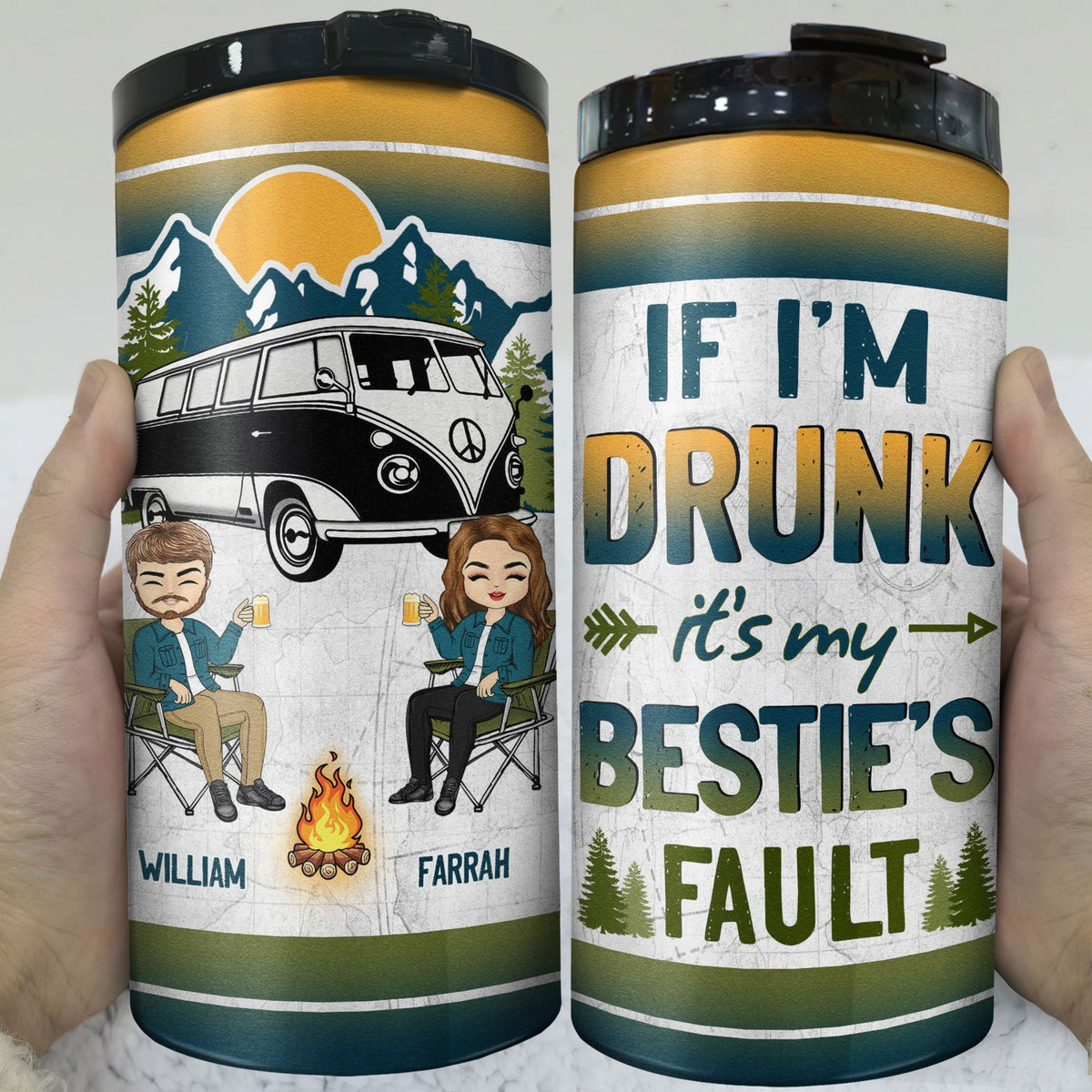 Camping If I'm Drunk - Gift For Bestie - Personalized Custom 4 In 1 Can Cooler Tumbler
