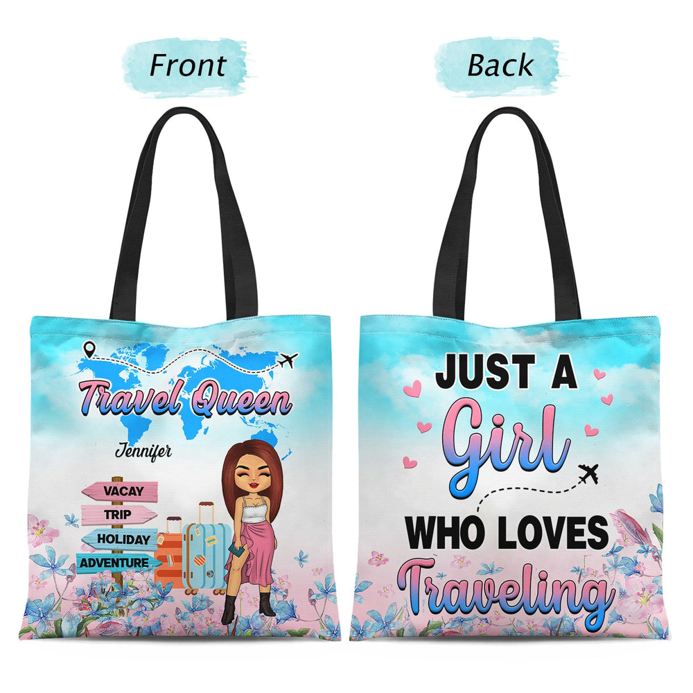 Traveling Just A Girl Who Loves Traveling - Gift For Women, Gift For Traveling Lovers - Personalized Custom Zippered Canvas Bag
