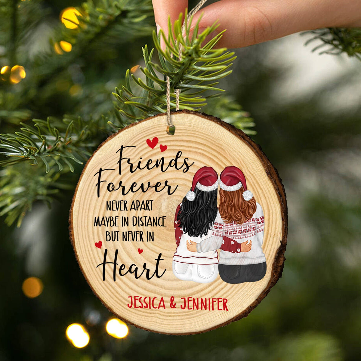 Christmas Sister Bestie Never Apart Maybe In Distance - Gift For Sister, Bestie - Personalized Wood Slice Ornament