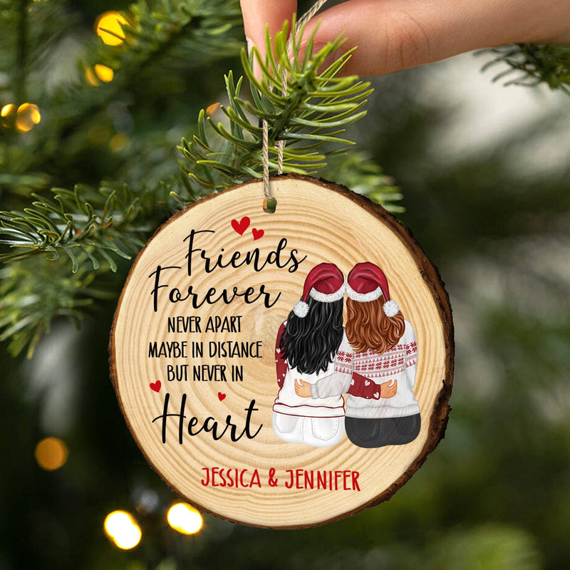 Christmas Sister Bestie Never Apart Maybe In Distance - Gift For Sister, Bestie - Personalized Wood Slice Ornament