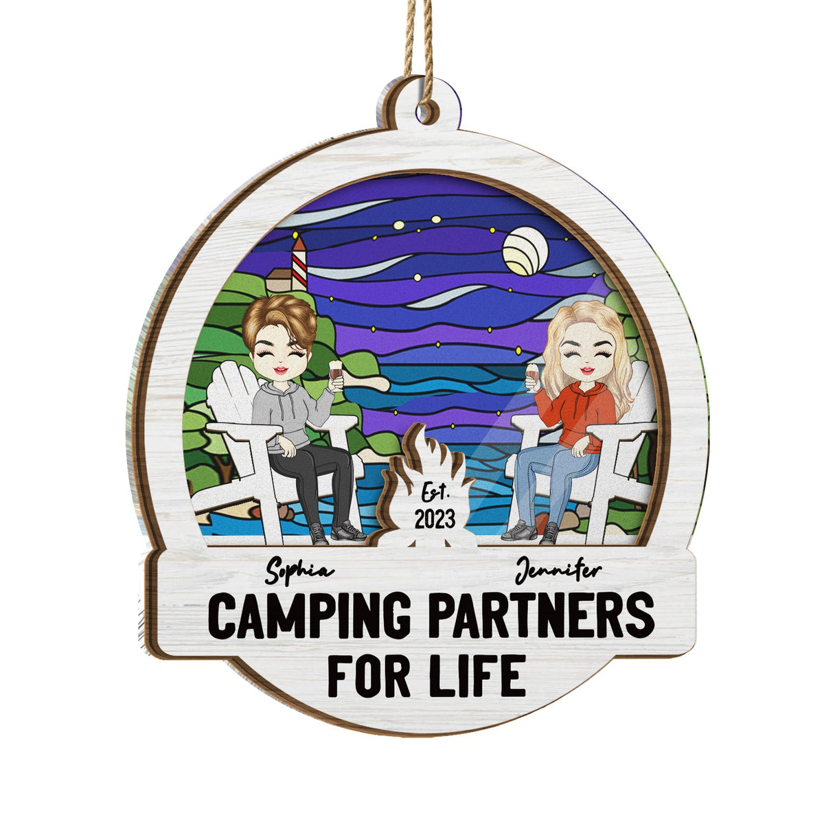 Camping Partners For Life - Christmas Gift For Couples - Personalized Suncatcher Ornament