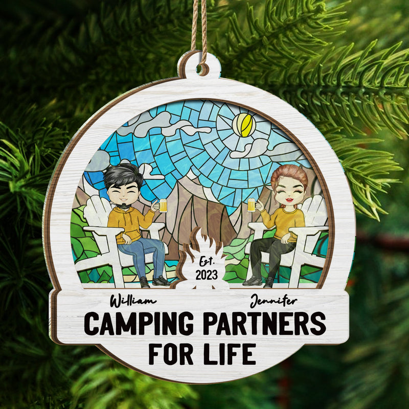 Camping Partners For Life - Christmas Gift For Couples - Personalized Suncatcher Ornament