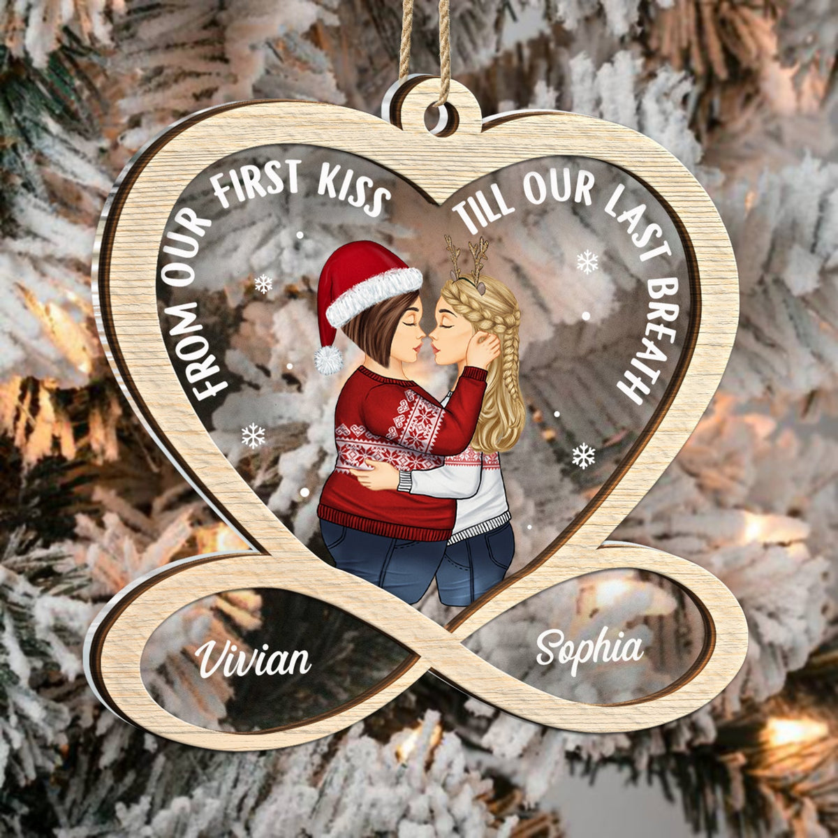 Christmas Couple From Our First Kiss - Gift For Couple - Personalized 2-Layered Mix Ornament