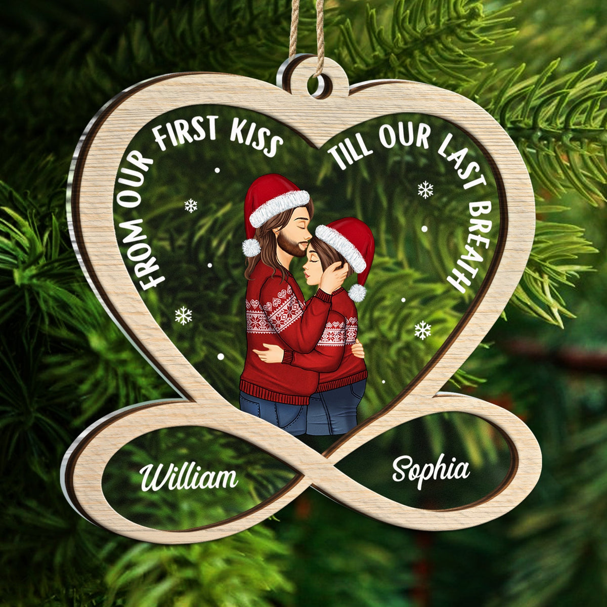 Christmas Couple From Our First Kiss - Gift For Couple - Personalized 2-Layered Mix Ornament
