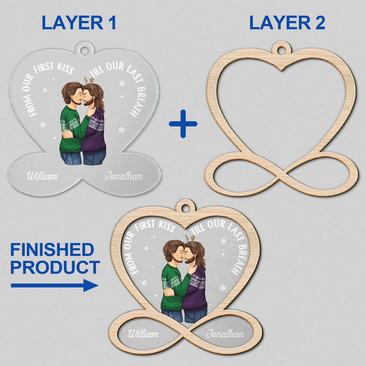 Christmas Couple From Our First Kiss - Gift For Couple - Personalized 2-Layered Mix Ornament