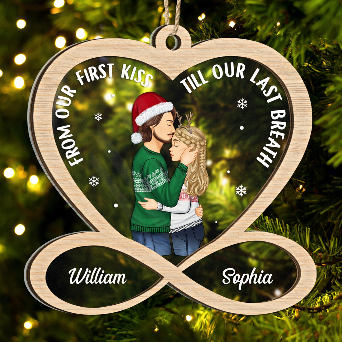Christmas Couple From Our First Kiss - Gift For Couple - Personalized 2-Layered Mix Ornament