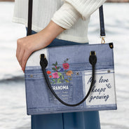 My Love Keeps Growing - Gift For Grandma And Mother - Personalized Leather Bag