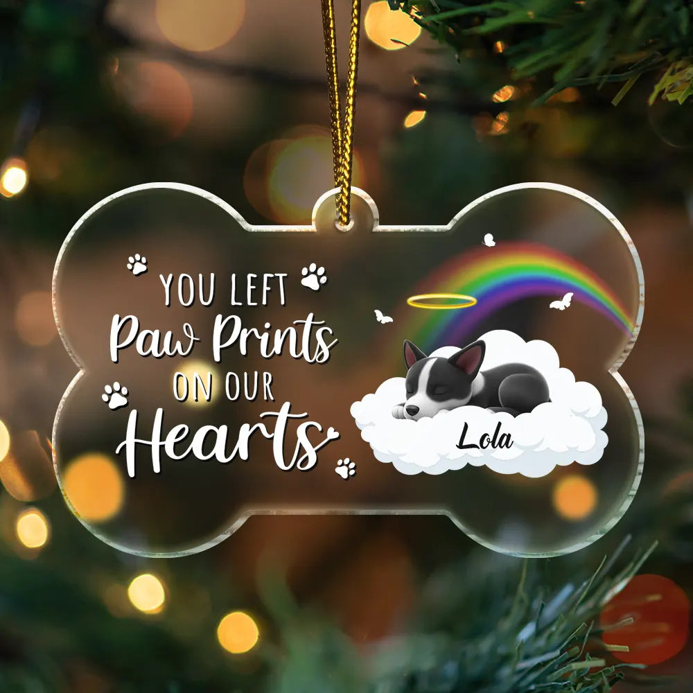 Dog Lovers,Memorial,Sad,Christmas - Sleeping Dog You Left Paw Prints On Our Hearts - Personalized Custom Shaped Acrylic Ornament