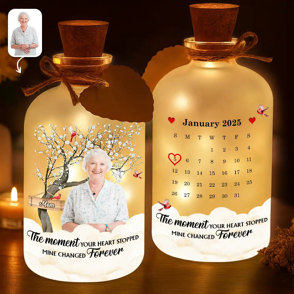 Custom Photo Calendar Memorial The Moment Your Heart Stopped - Personalized Short Bottle Light
