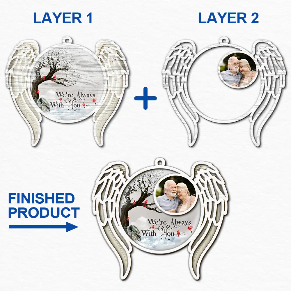 Memorial,Family,Gift For Women,Gift For Men,Sad,Christmas,Top Market - Custom Photo I'm Always With You Angel Wings - Personalized 2-Layered Wooden Ornament