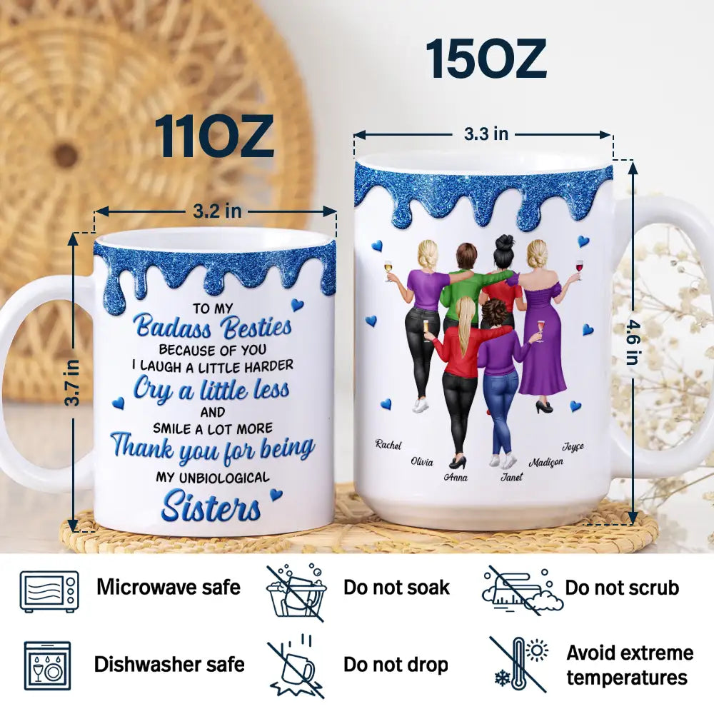 Gift For Bestie,Gift For Women,Happy,Top Market - 3D Effect Besties Thank You For Being My Unbiological Sister - Personalized White Edge-to-Edge Mug