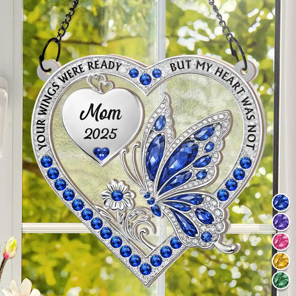 Memorial,Family,Gift For Men,Gift For Women,Sad - Memorial Your Wings Were Ready 3D Effect - Personalized Window Hanging Suncatcher Ornament