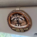 Gift For Couples,Gift For Women,Gift For Men,Gift For Boyfriend,Gift For Girlfriend,Gift For Wife,Gift For Husband,Funny,Love - 3D Effect Couple Raccoon Annoying Each Other - Personalized Custom Shaped Car Visor Clip