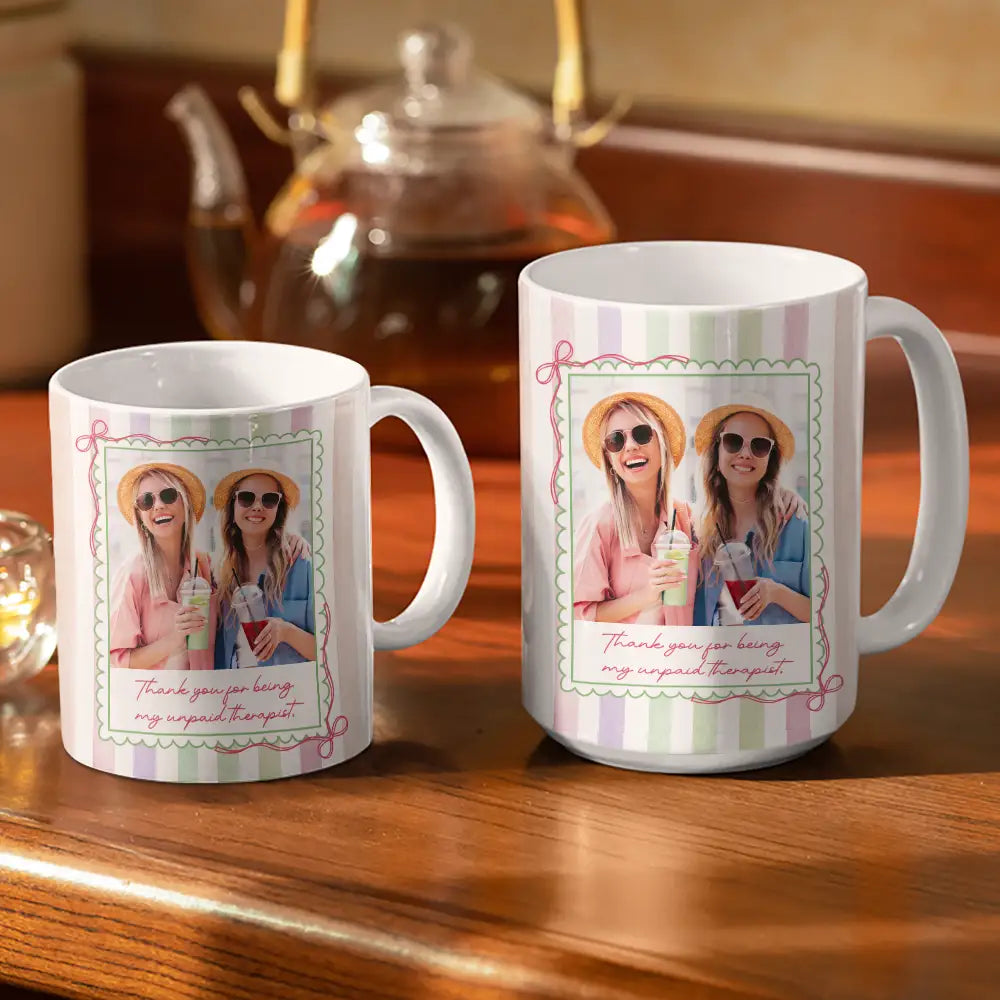 Gift For Bestie,Gift For Sisters,Custom Photo,Happy - Custom Photo Right In The Throat Besties Stripe Style - Personalized White Edge-to-Edge Mug