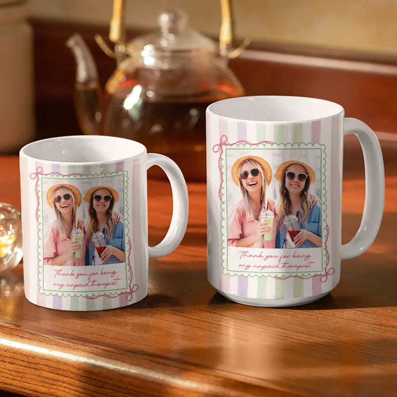 Gift For Bestie,Gift For Sisters,Custom Photo,Happy - Custom Photo Right In The Throat Besties Stripe Style - Personalized White Edge-to-Edge Mug