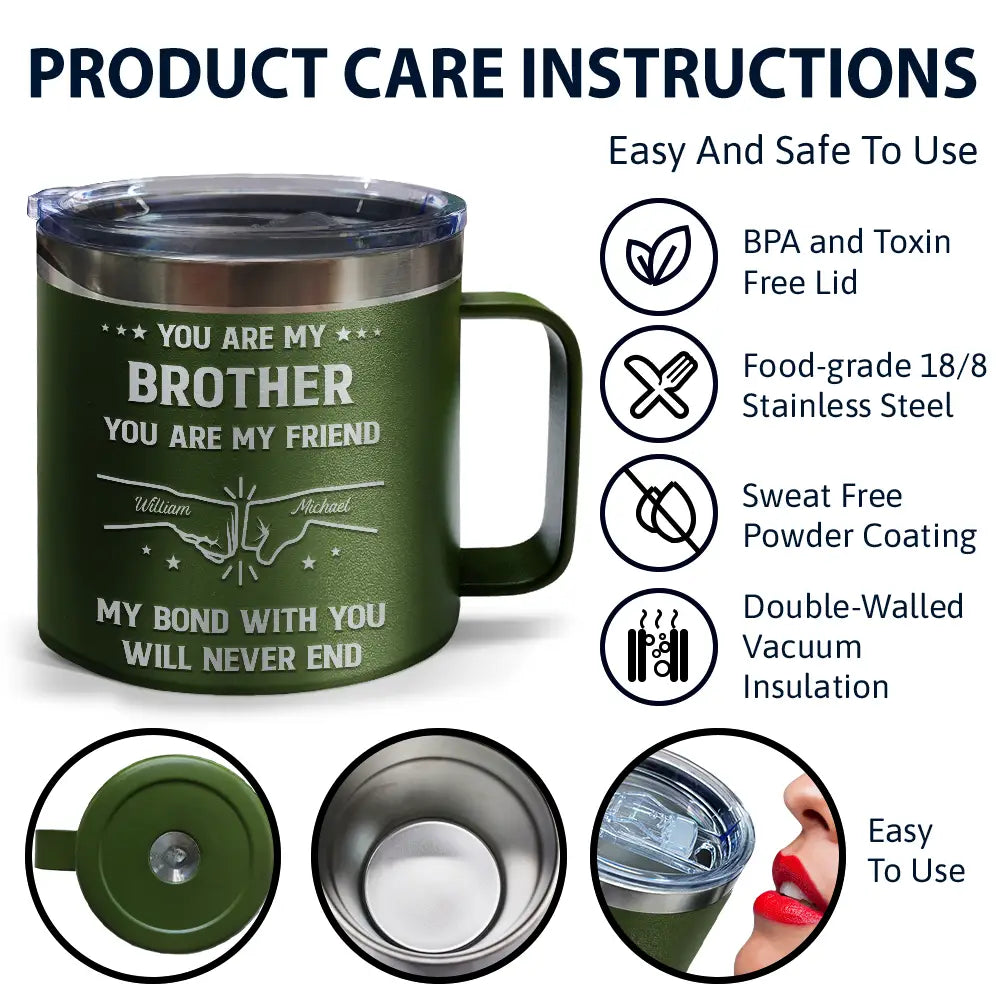 Gift For Brothers,Cousin,Happy,Gift For Men,Gift For Father - You Are My Brother My Friend - Personalized 14oz Stainless Steel Tumbler With Handle