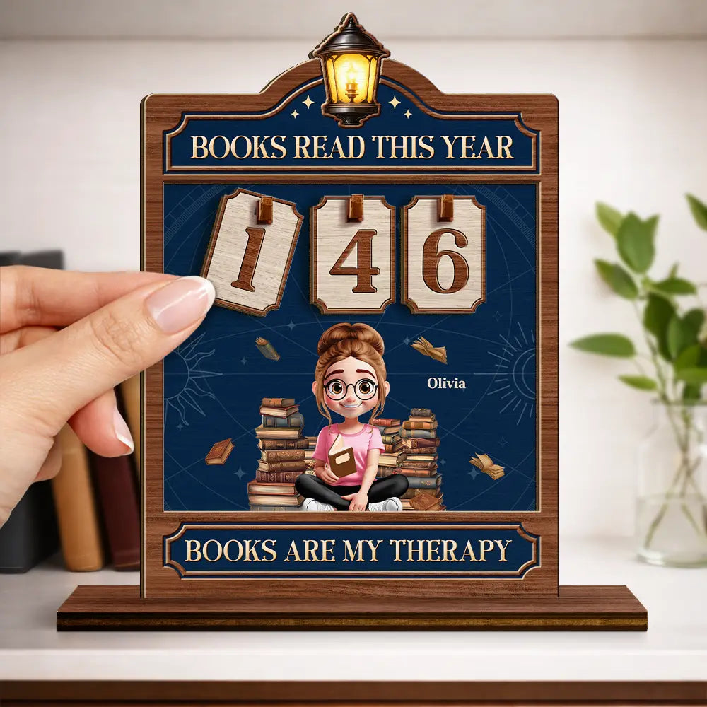 Gift For Women,Happy,Reading,Gift For Men,Gift For Yourself - 3D Effect Reading Girl Boy Books Read This Year - Personalized 2-Layered Wooden Tracker Sign