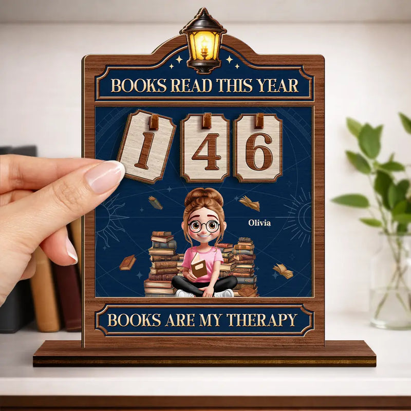 Gift For Women,Happy,Reading,Gift For Men,Gift For Yourself - 3D Effect Reading Girl Boy Books Read This Year - Personalized 2-Layered Wooden Tracker Sign
