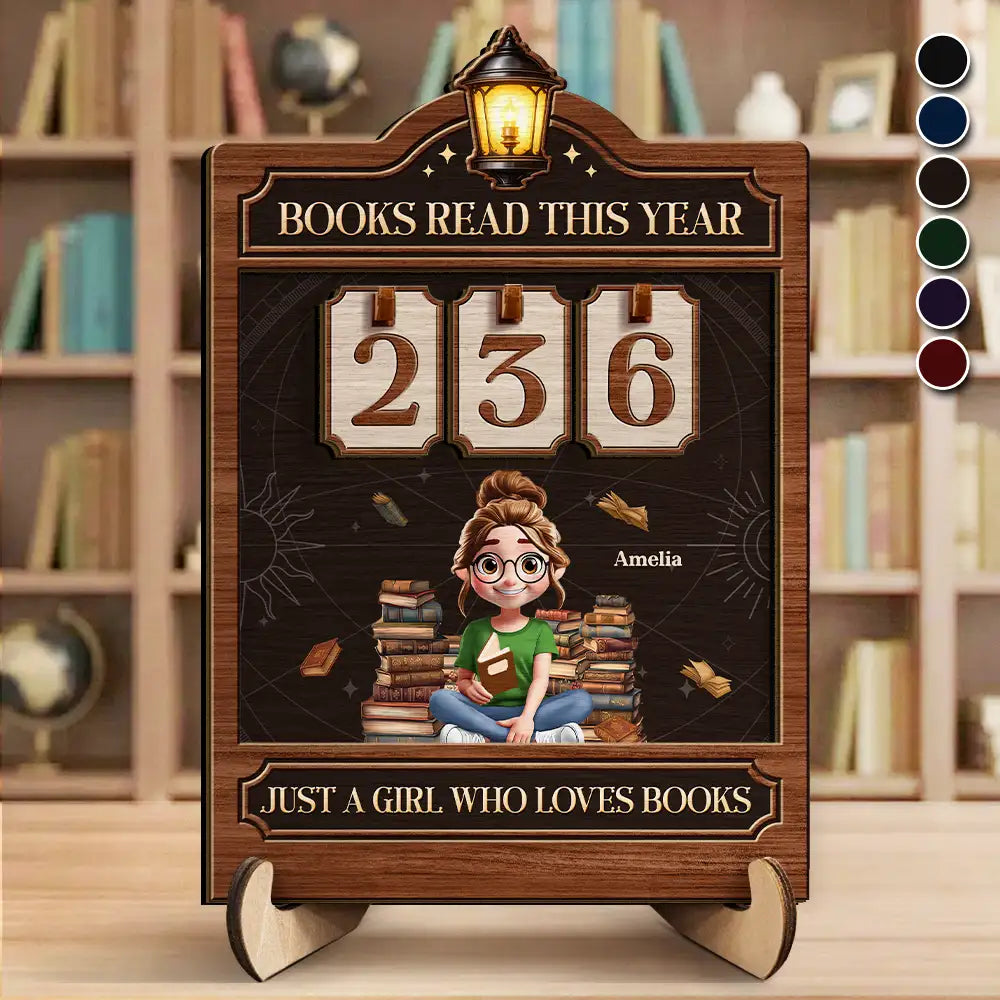 Gift For Women,Happy,Reading,Gift For Men,Gift For Yourself - 3D Effect Reading Girl Boy Books Read This Year - Personalized 2-Layered Wooden Tracker Sign